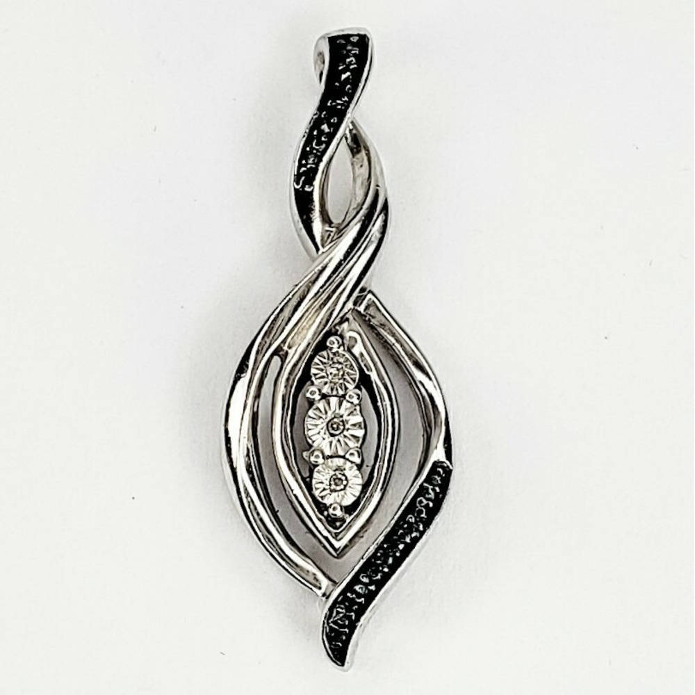 Vintage Sterling Silver 925 and Diamond Pendant Free Form Spiral